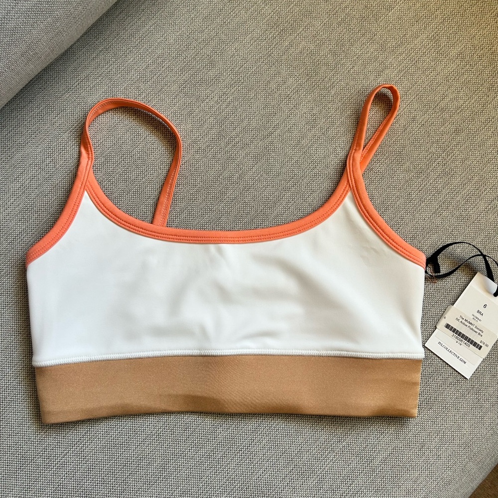 Women's White and Tan Sports Bra